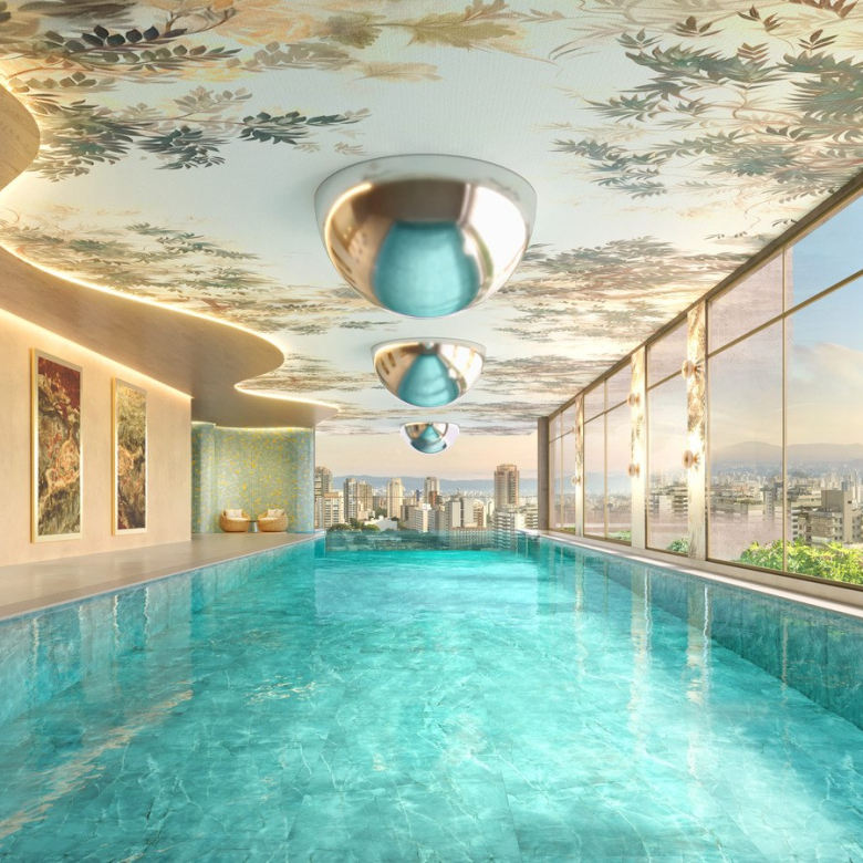 On The Sky Bela Cintra The Residences — On Bela Residences 147 m2 — perspectiva oficial da piscina coberta