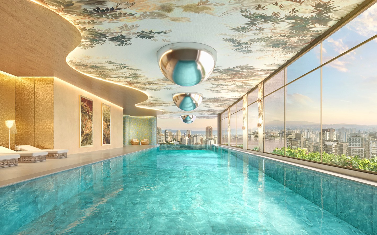 On The Sky Bela Cintra The Residences – Atendimento Especializado (11) 4237-8776 Primeira perspectiva da piscina coberta do On The Sky Bela Cintra The Residences