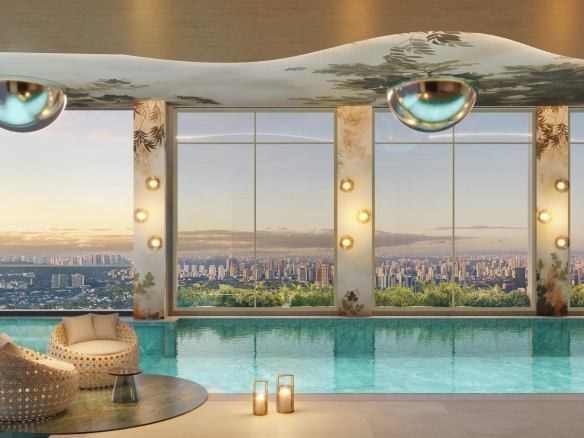 Segunda perspectiva da piscina coberta do On The Sky Bela Cintra The Residences