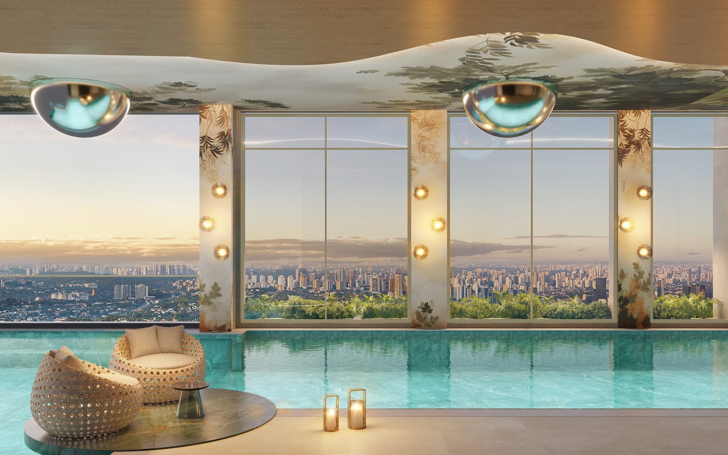 On The Sky Bela Cintra The Residences – Atendimento Especializado (11) 4237-8776 Segunda perspectiva da piscina coberta do On The Sky Bela Cintra The Residences