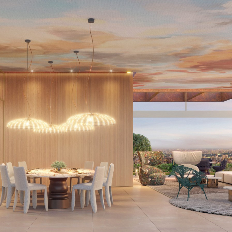 On The Sky Bela Cintra The Residences — On Bela Residences 105 m2 — perspectiva oficial do espaço gourmet
