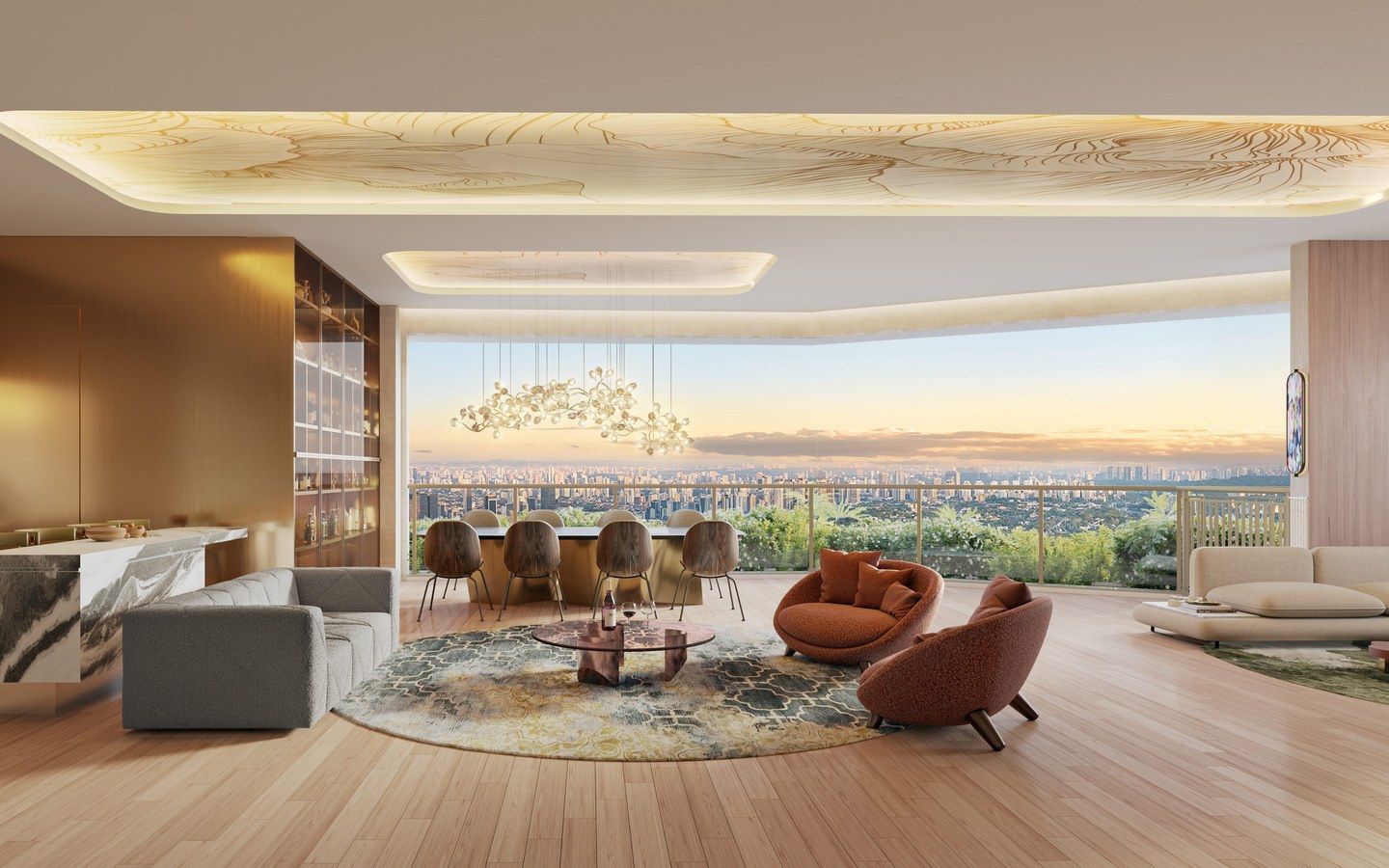 On The Sky Bela Cintra The Residences – Atendimento Especializado (11) 4237-8776 Perspectiva do living de 169 m² do On The Sky Bela Cintra The Residences