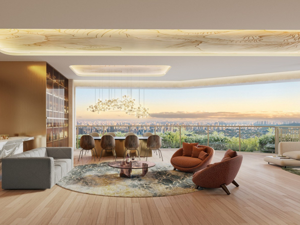 Perspectiva do living de 169 m² do On The Sky Bela Cintra The Residences