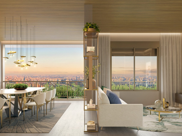 Perspectiva do living de 82 m² do On The Sky Bela Cintra The Residences