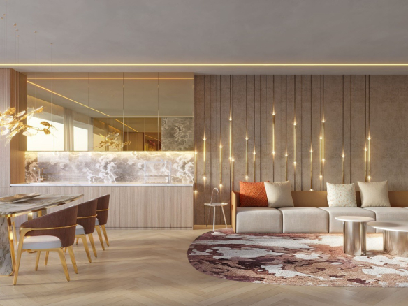 Perspectiva do living de 102 m² do On The Sky Bela Cintra The Residences