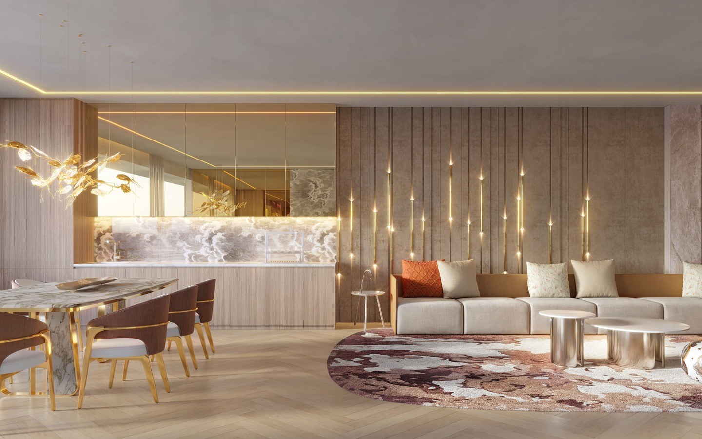 Perspectiva do living de 102 m² do On The Sky Bela Cintra The Residences