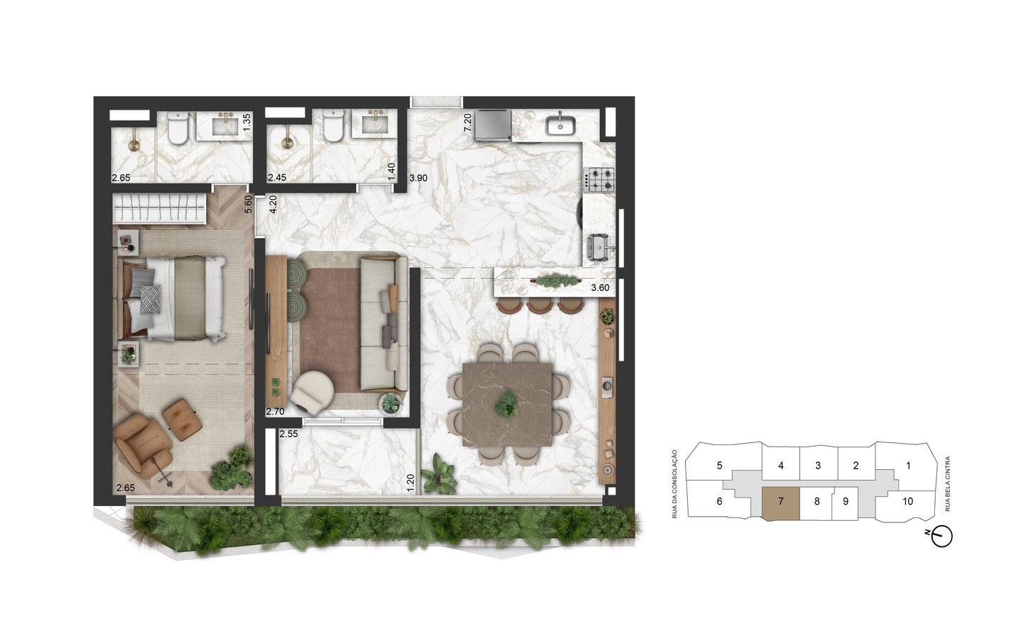 On The Sky Bela Cintra The Residences – Atendimento Especializado (11) 4237-8776 Planta alternativa de 82 m² com 2 dormitórios e sala ampliada do On The Sky Bela Cintra The Residences