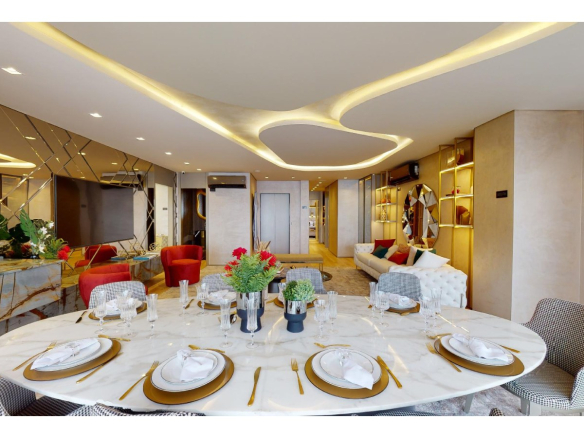 Sala de jantar do decorado de 161 m² do On The Sky Cyrela by YOO