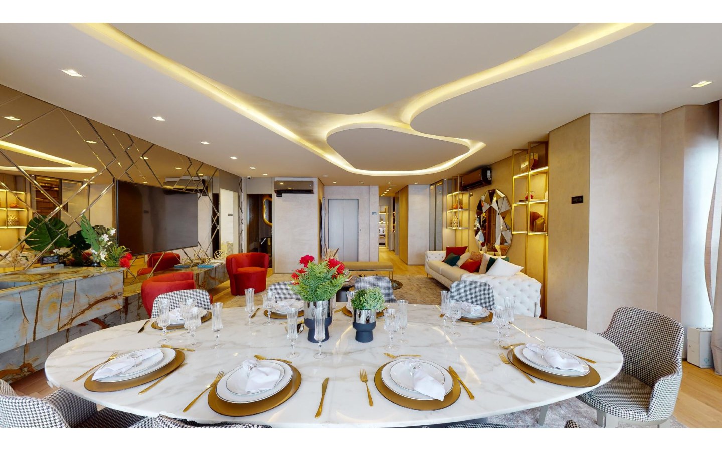 Sala de jantar do decorado de 161 m² do On The Sky Cyrela by YOO
