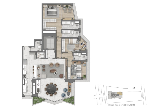 Planta de 161 m² com 3 suítes do On The Sky Cyrela by YOO