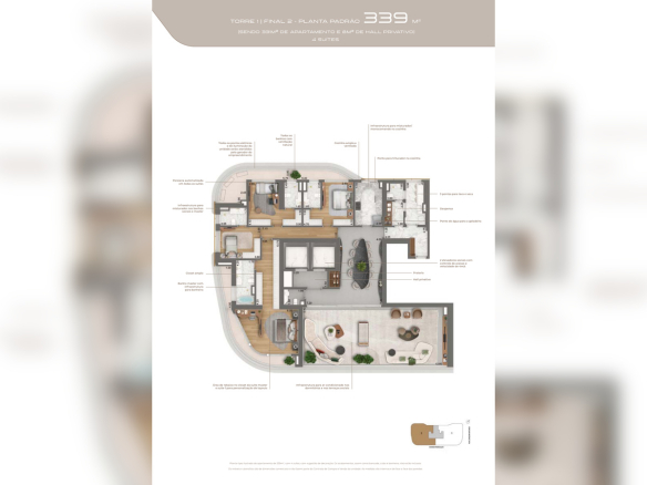 Planta do apartamento de 339 m² do Epic Jardim Europa