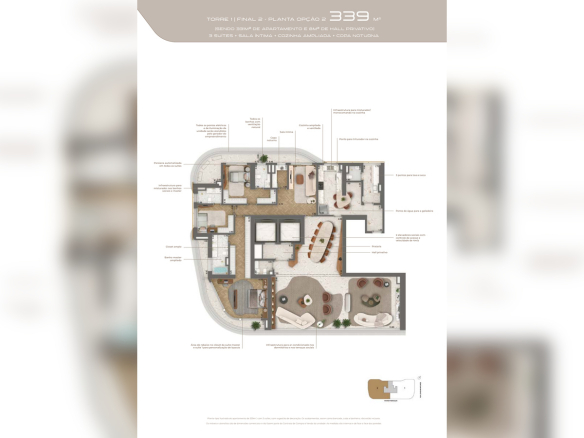 Segunda opção de planta do apartamento de 339 m² do Epic Jardim Europa