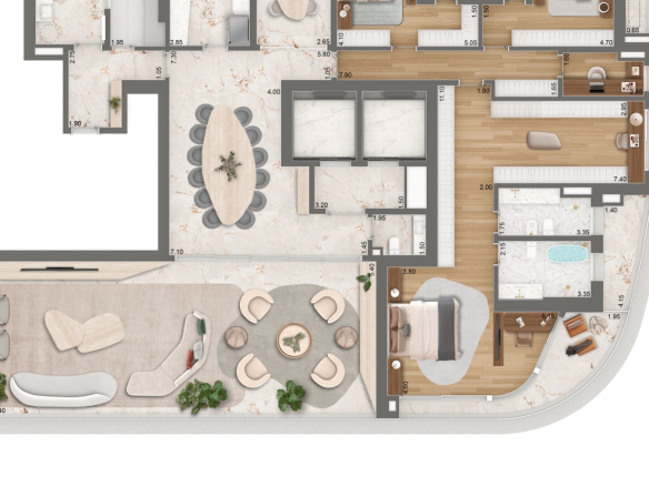 Opção 1 de planta do apartamento de 379 m² do Epic Jardim Europa