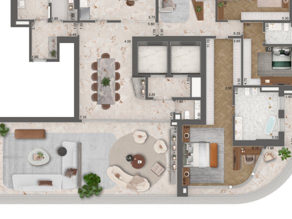 Opção 2 de planta do apartamento de 379 m² do Epic Jardim Europa