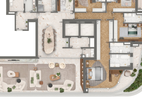 Planta do apartamento de 400 m² do Epic Jardim Europa