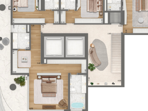 Planta do pavimento inferior da casa de 565 m² do Epic Jardim Europa