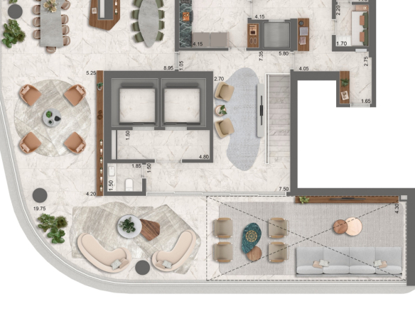 Planta do pavimento superior da casa de 565 m² do Epic Jardim Europa