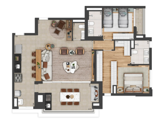 Planta opção 1 de 120 m² internos da tipologia comercial de 123 m² com depósito