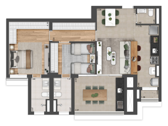 Andrômeda by MPD — planta 90 m² — padrão — 2 suítes