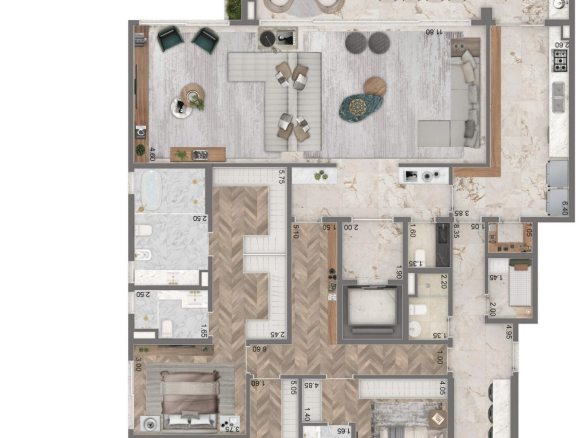 Planta alternativa de 272 m² com 3 suítes e living ampliado do Portrait Parque do Ibirapuera