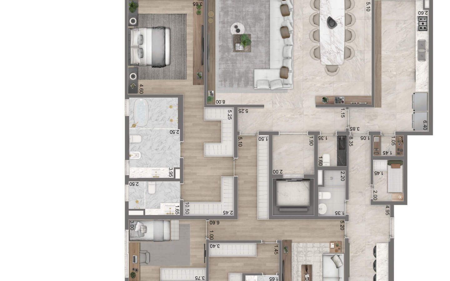 Planta de 272 m² com 3 suítes e sala íntima do Portrait Parque do Ibirapuera