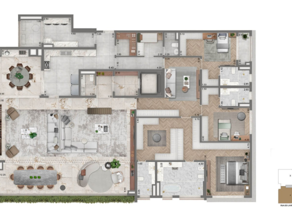 Planta alternativa de 355 m² com 3 suítes e lounge privativo do Portrait Parque do Ibirapuera