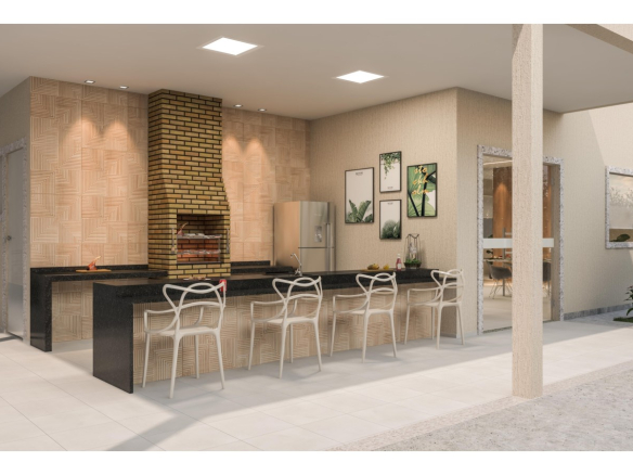 Espaço gourmet com churrasqueira do Residencial Olímpia