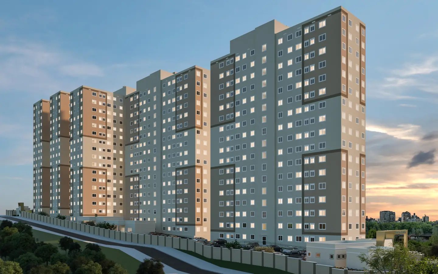 Fachada das cinco torres do Residencial Olímpia em Santa Maria, Osasco