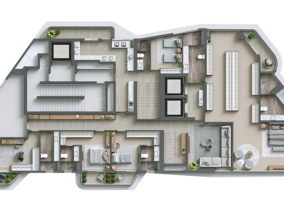 Desenho oficial do Signature Alphaville: cobertura duplex 633 m², piso inferior