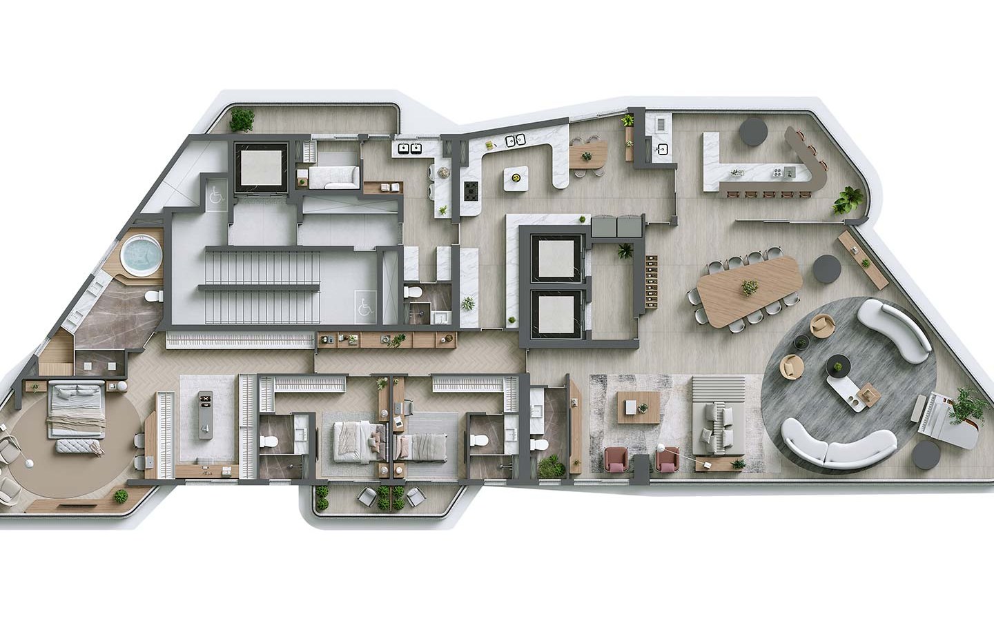 Planta de 365 m² com living ampliado do Signature Alphaville