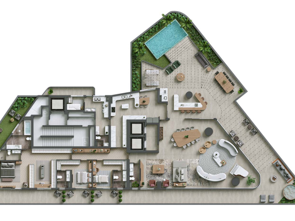 Desenho oficial geral do garden do Signature Alphaville; metragem divergente entre materiais 532 e 552 m², sem vínculo individual