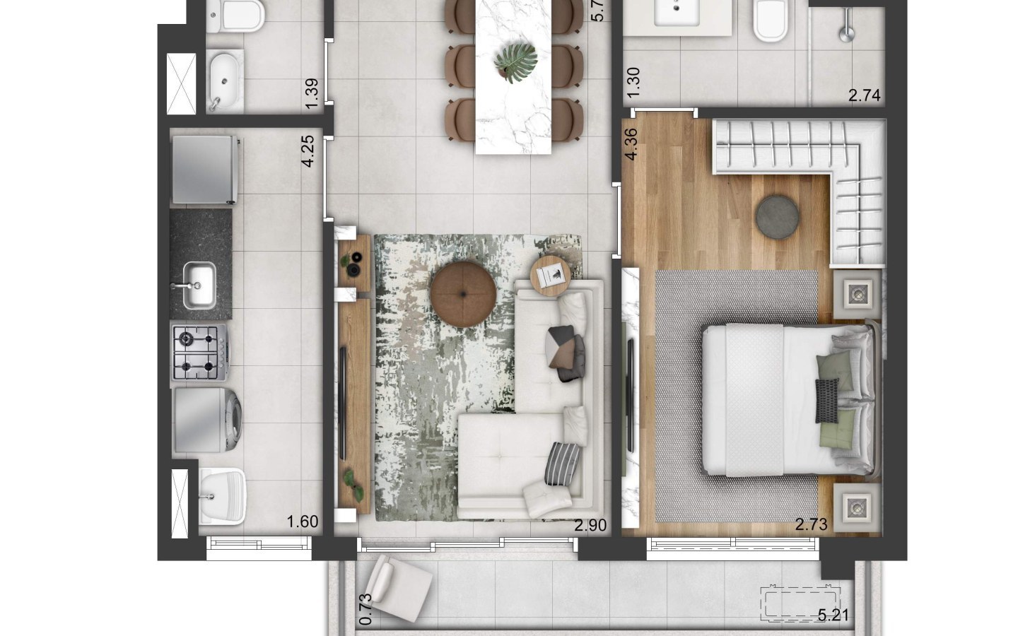 Soul Itapecuru – Atendimento Especializado (11) 4237-8776 Perspectiva da unidade tipo de 54 m² do Soul Itapecuru em Alphaville