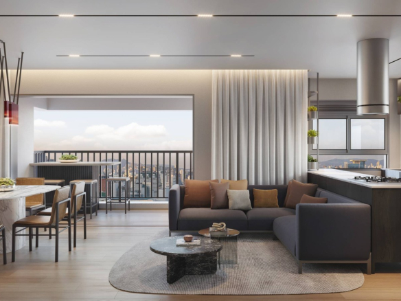 Living do apartamento de 83 m² do Soul Itapecuru em Alphaville