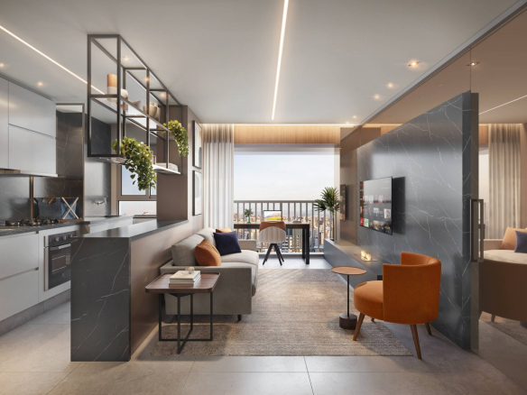 Living do apartamento compacto do Soul Itapecuru em Alphaville