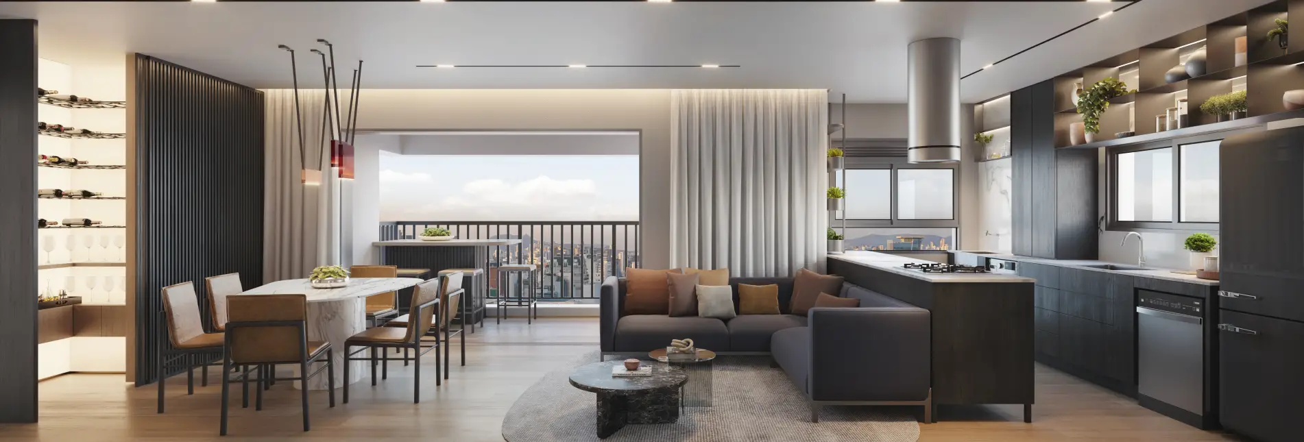 Living integrado do apartamento familiar do Soul Itapecuru