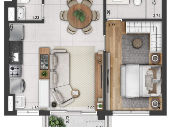 Planta de 51 m² do Soul Itapecuru em Alphaville