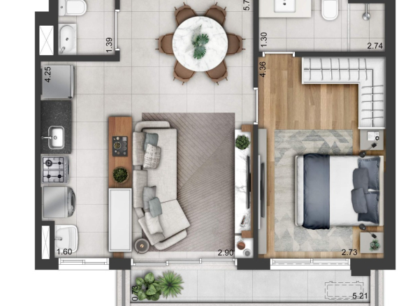 Planta de 54 m² do Soul Itapecuru em Alphaville