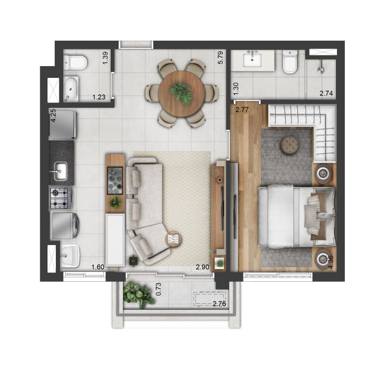 Planta completa de 51 m² do Soul Itapecuru, sem recorte