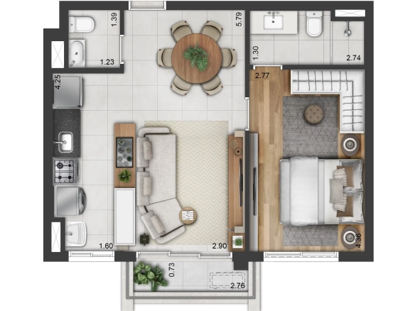 Soul Itapecuru: planta completa de 51 m², uma suíte, lavabo e varanda