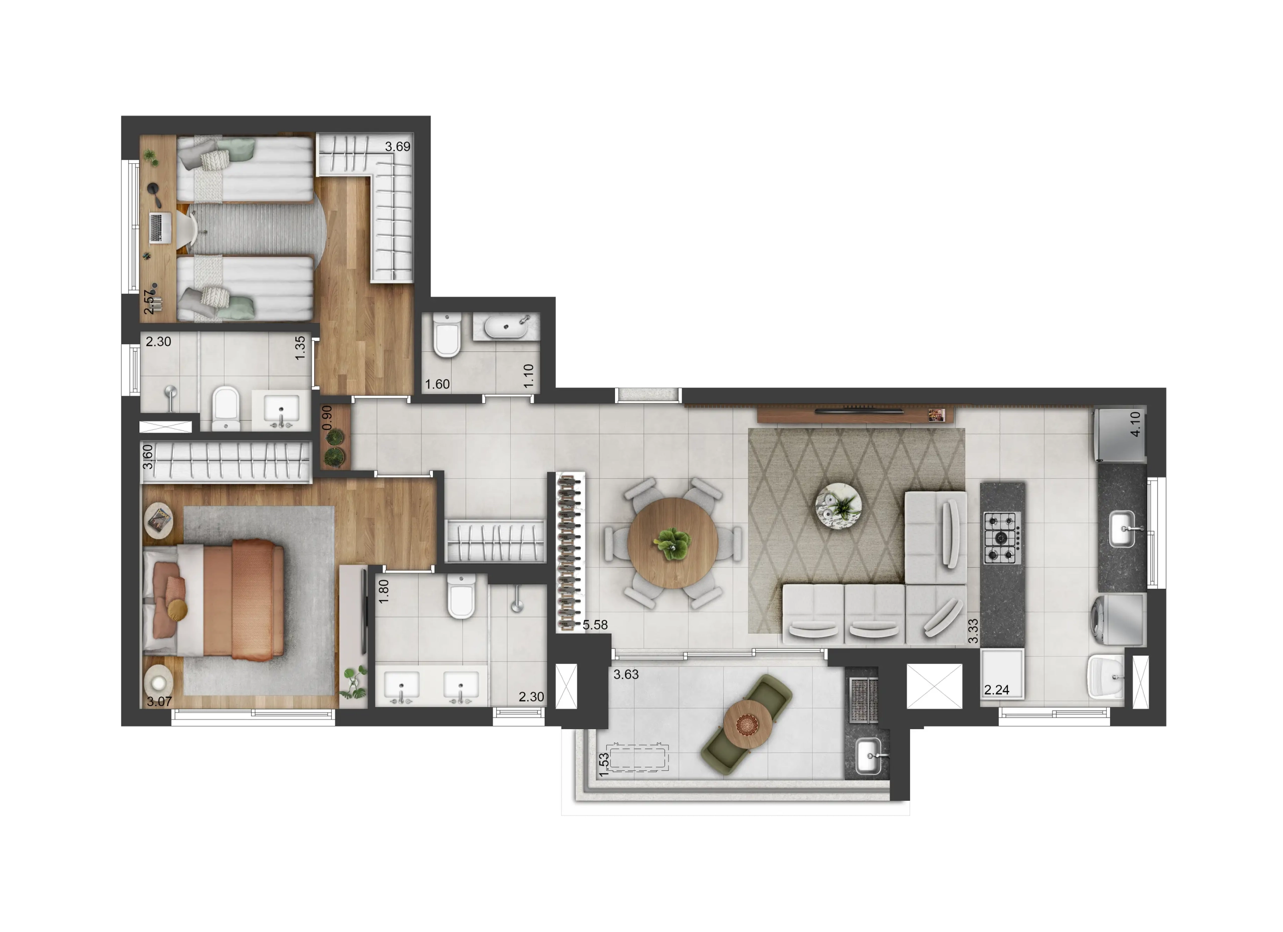 Planta oficial completa de 84 m² do Soul Itapecuru, sem recorte