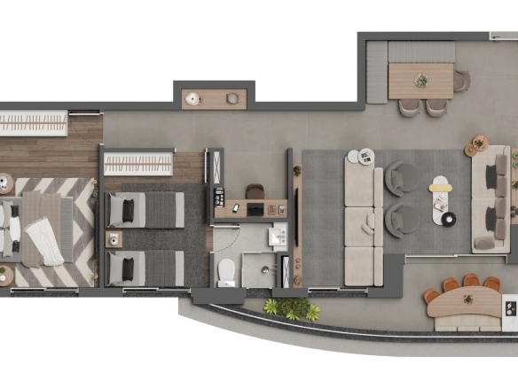 Square Design Residence em Alphaville — planta ampliada de 94 m² final 6 com duas suítes