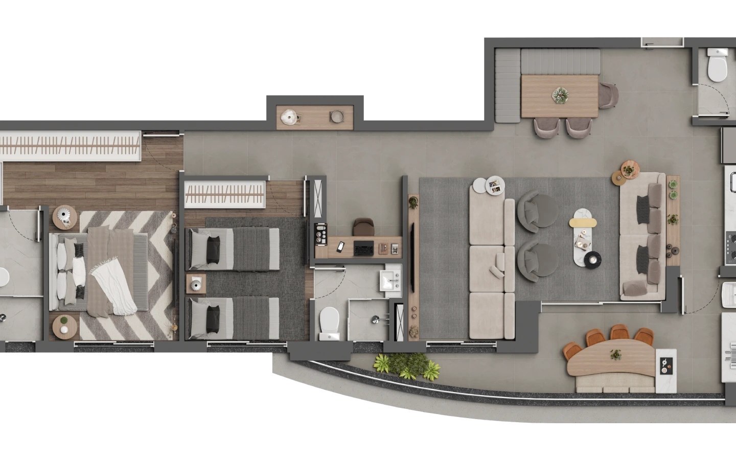 Square Design Residence – Atendimento Especializado (11) 4237-8776 Square Design Residence em Alphaville — planta ampliada de 94 m² final 6 com duas suítes