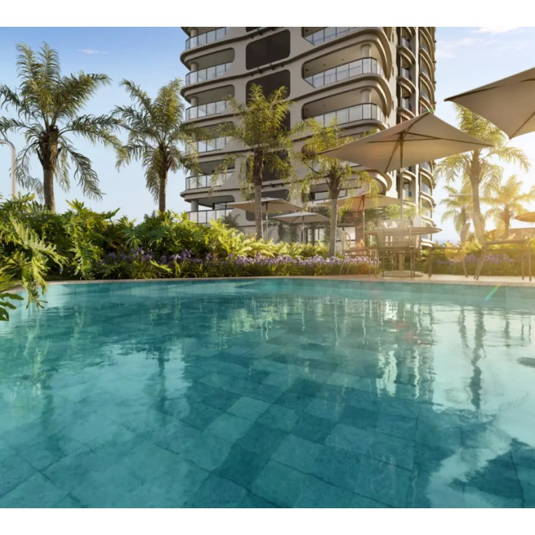 Square Design Residence em Alphaville — piscina externa com vista para a torre