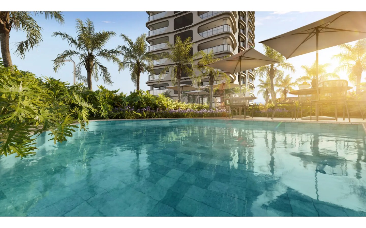 Square Design Residence em Alphaville — piscina externa com vista para a torre