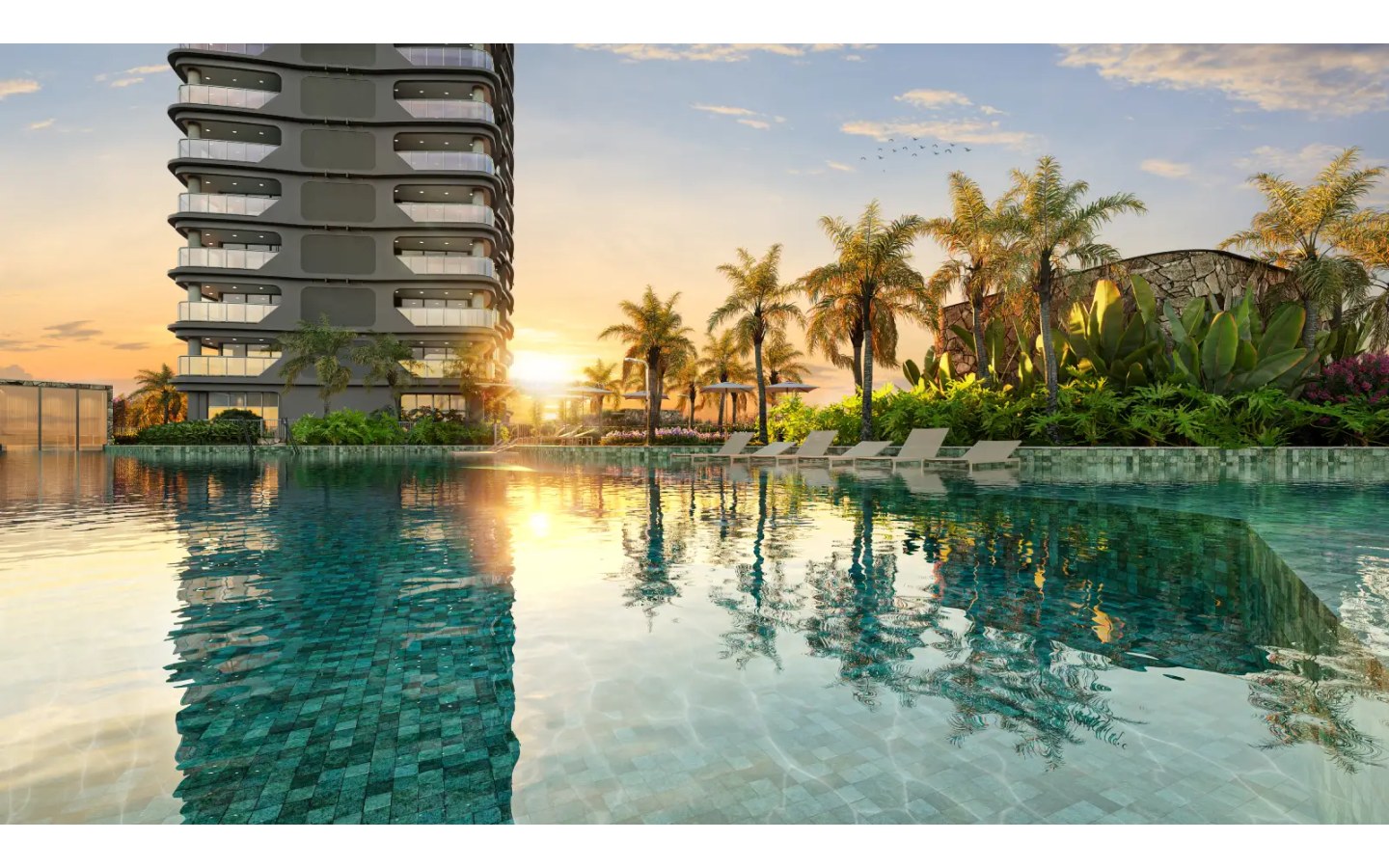 Square Design Residence em Alphaville — piscina externa ao pôr do sol
