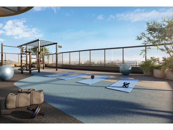 Square Design Residence em Alphaville — espaço fitness ao ar livre no rooftop