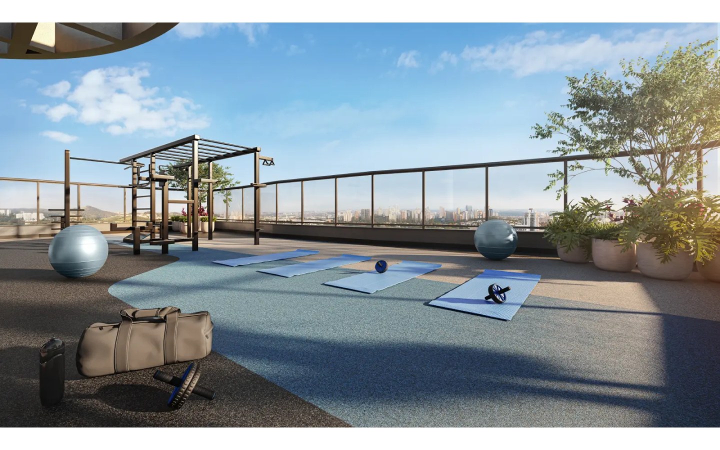 Square Design Residence em Alphaville — espaço fitness ao ar livre no rooftop