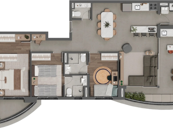 Square Design Residence em Alphaville — planta de 121 m² com três suítes