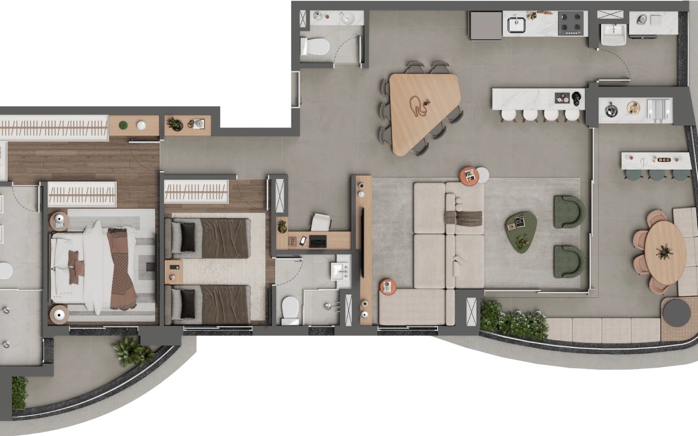 Square Design Residence em Alphaville — planta ampliada de 121 m² com duas suítes