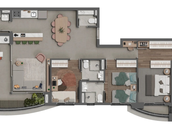 Square Design Residence em Alphaville — planta de 118 m² com três suítes